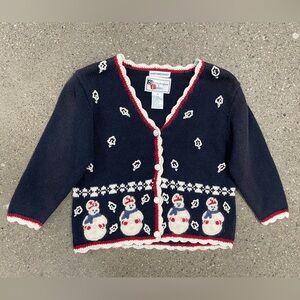 Christopher & Banks Cardigan Sweater Snowman Hand Embroidered size Medium